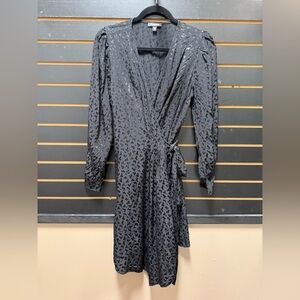 Express Black Wrap Dress Size Small Long Sleeve Burnout Print